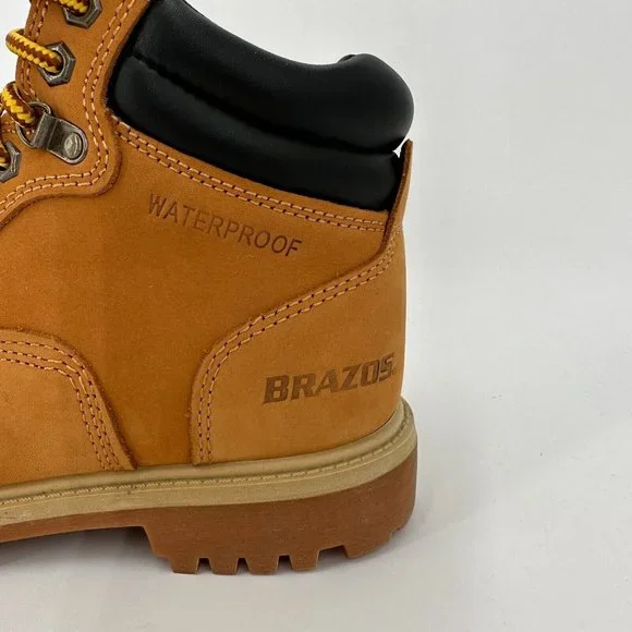 Brazos Men's Steel Toe Boots 6" Lace-up Work Shoes sz 8 Wheat Nubuck Waterproof* - Picture 2 of 7
